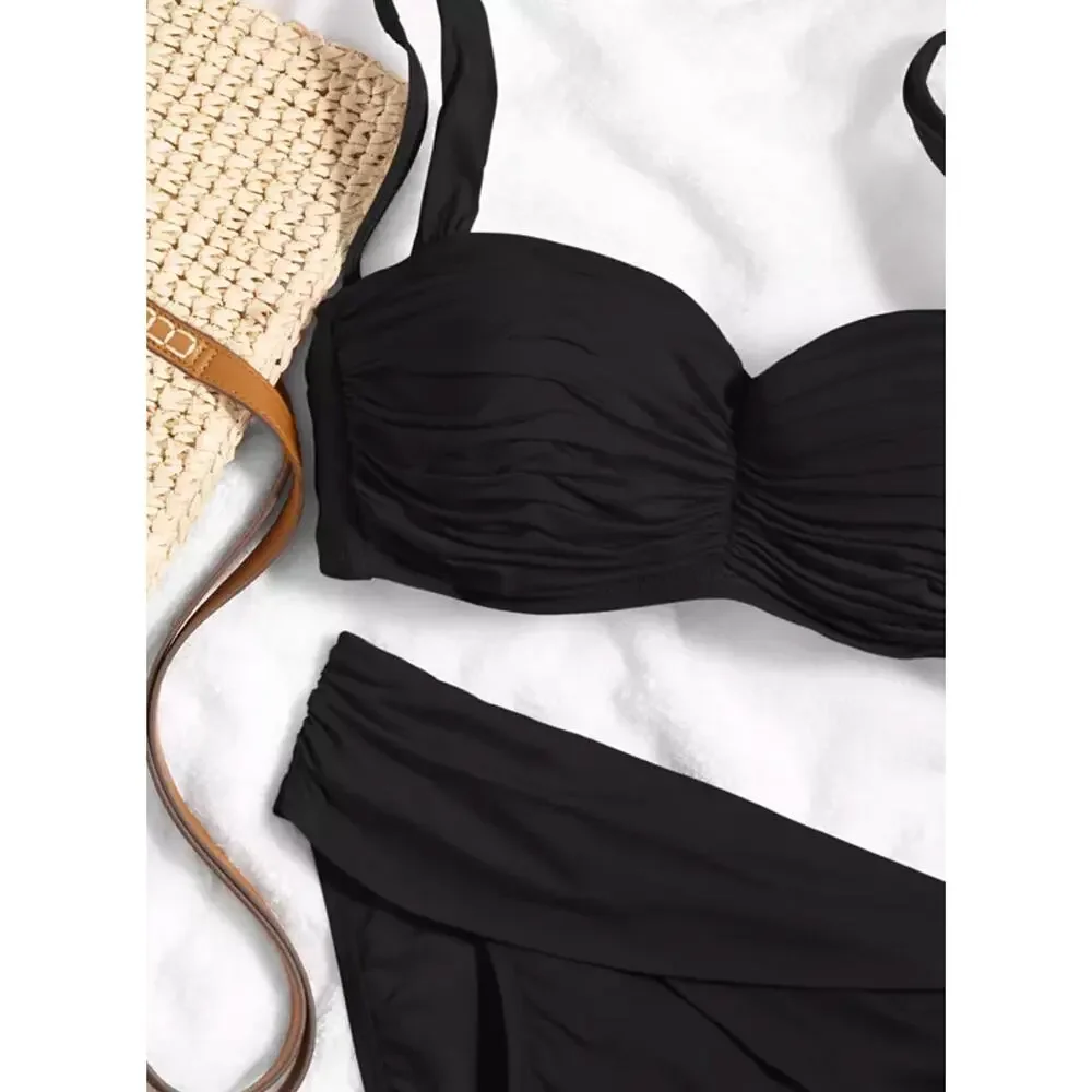 Bleu by Rod Beattie Women's Shirred Underwire D-Cup Bikini Top Black 34D NEW NWT